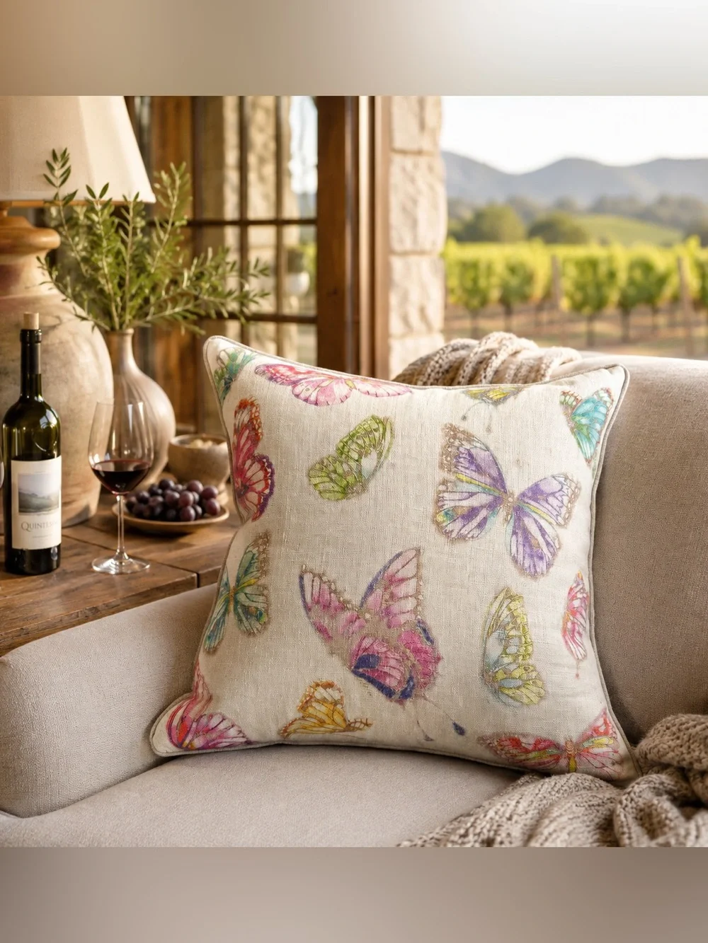 ZARA HOME Artisan Butterfly Linen Accent Pillow Whimsical Garden Motif  #0730267